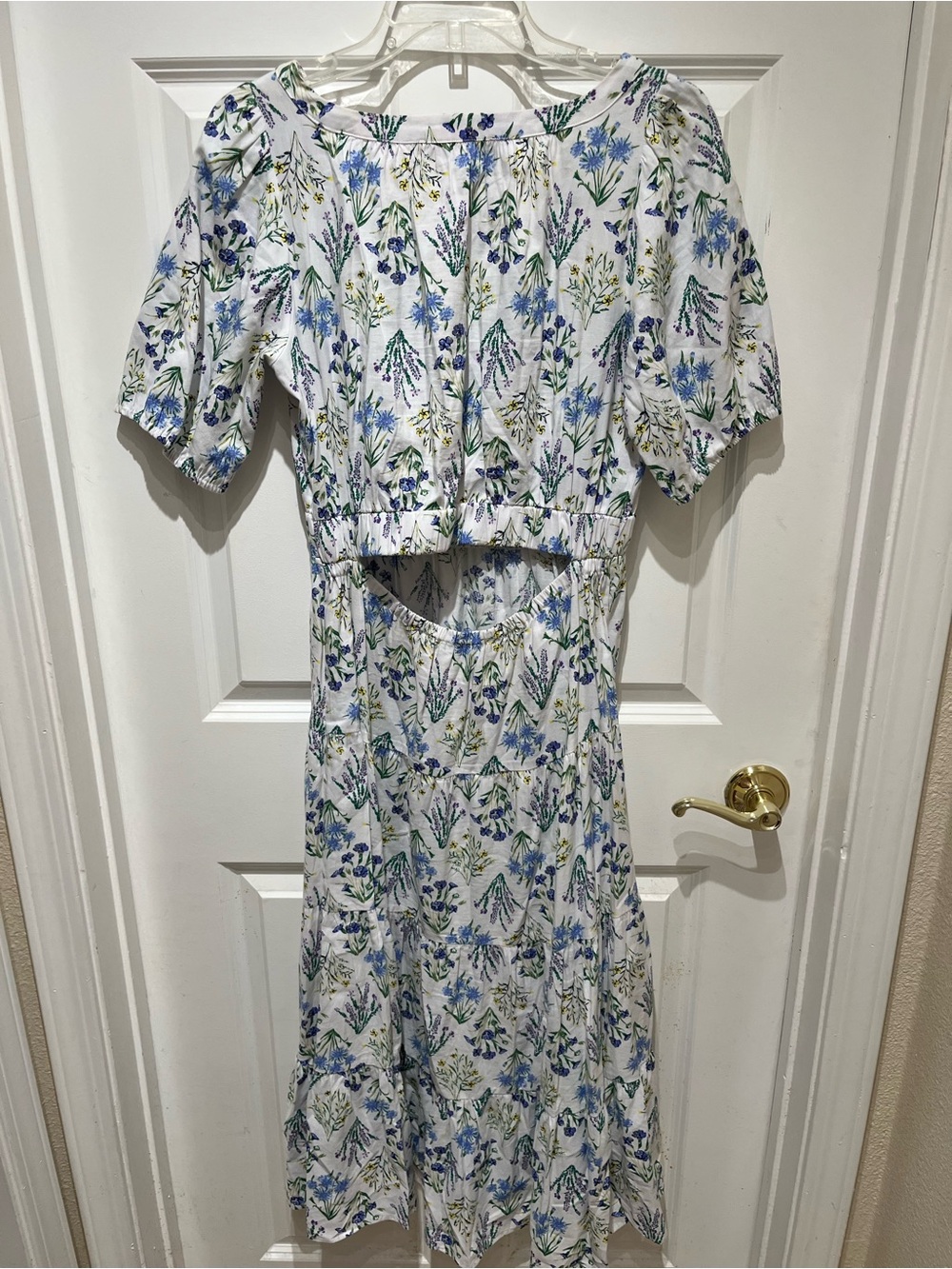 EUC LOFT Bouquet Back Cutout Midi Dress with Blue and Green Floral Print Sz SM - Picture 8 of 11